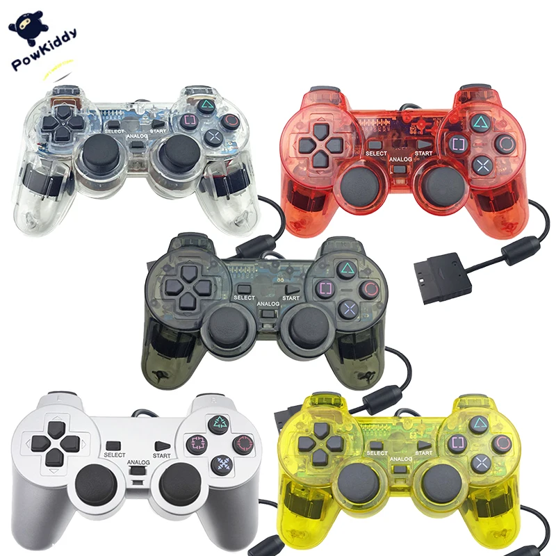 Powkiddy 2020 для PS 2 игровой проводной контроллер двойной шок радость и тормозные
