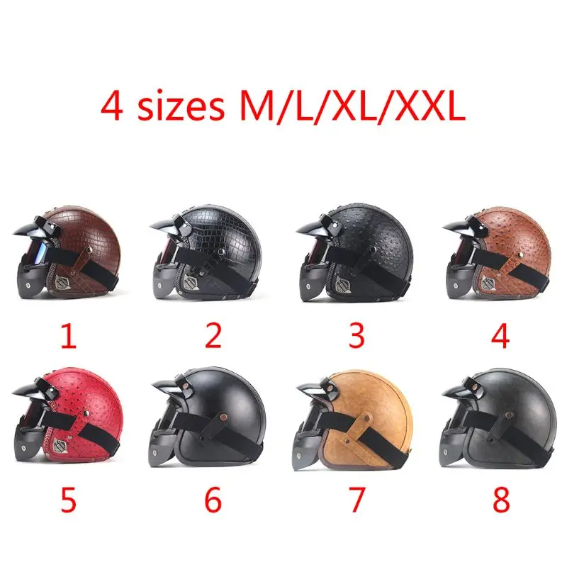 

Винтажный мотоциклетный шлем с открытым лицом из искусственной кожи 3/4, мотоциклетный Чоппер, велосипедный шлем, маска для очков