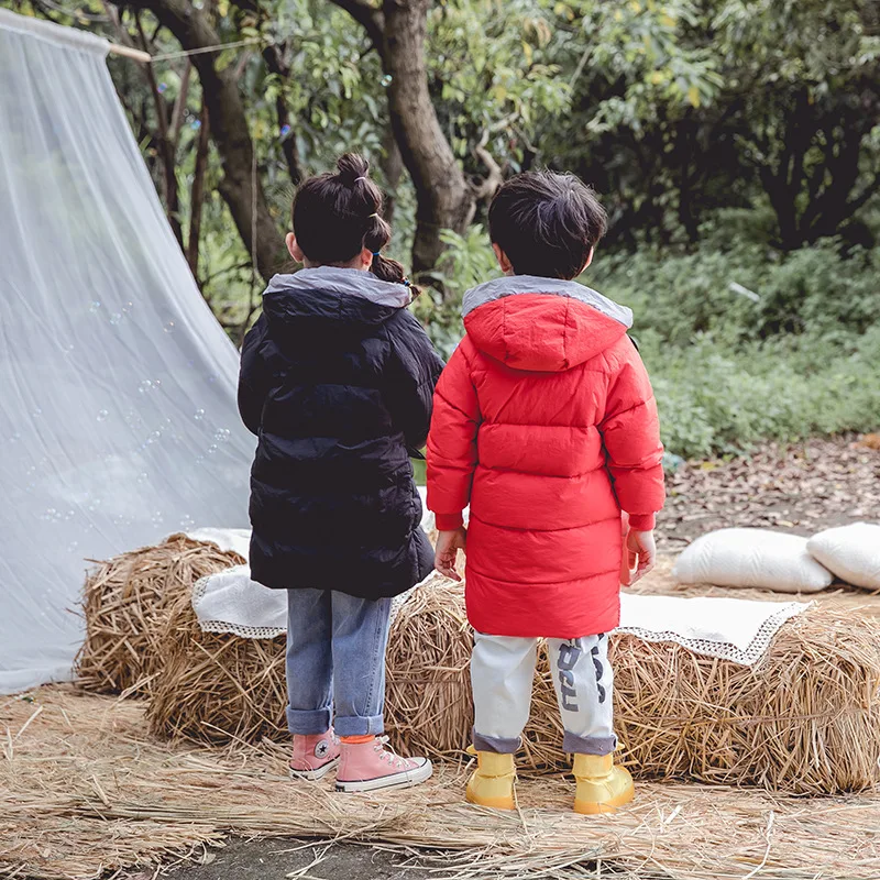 2019 г. Зимние куртки пуховики на утином пуху для мальчиков и девочек детские