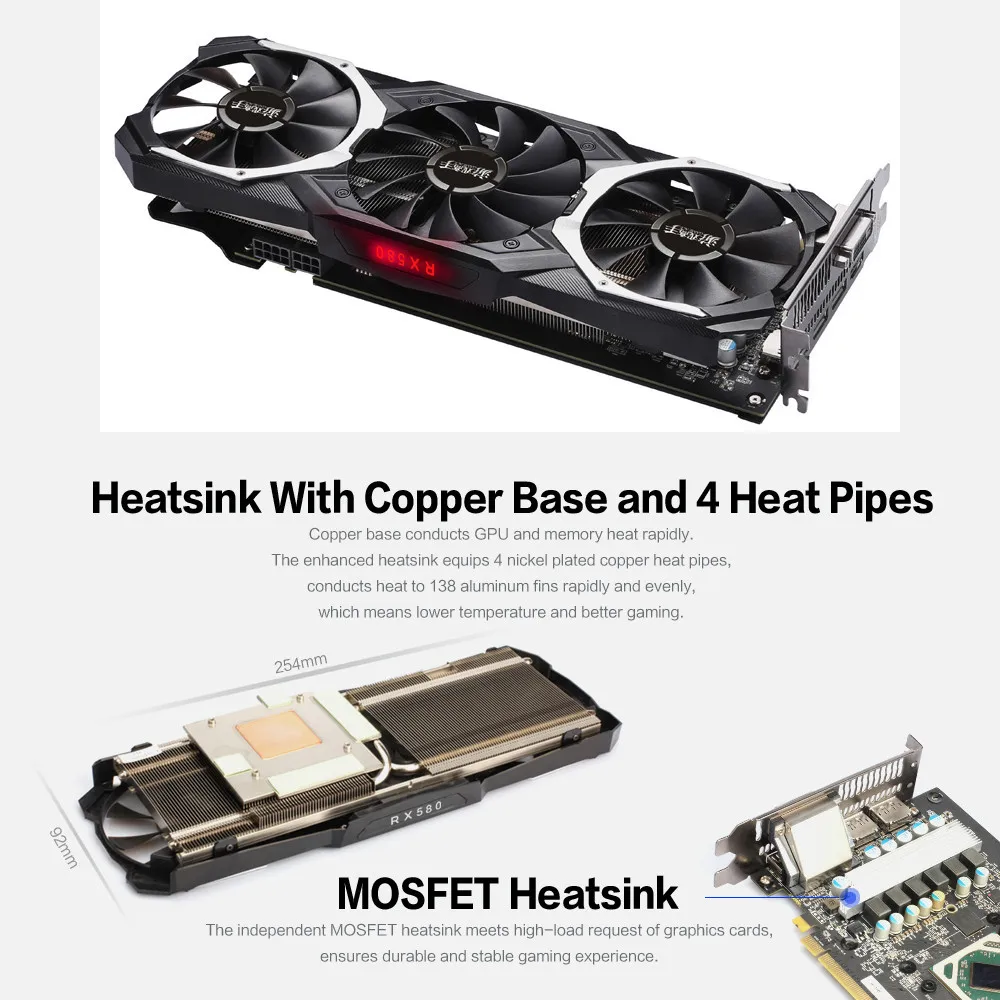 Yeston Radeon RX580 8 Гб Gpu 256Bit GDDR5 Pci-E 3,0 видеоигровая видеокарта внешняя видеокарта для рабочего стола