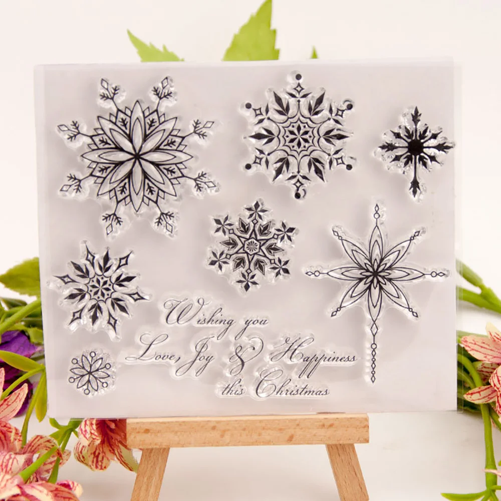 Snowflake Transparent Silicone Stamp for Scrapbooking Christmas Card Paper Craft Silicon Rubber Roller Stamps | Дом и сад
