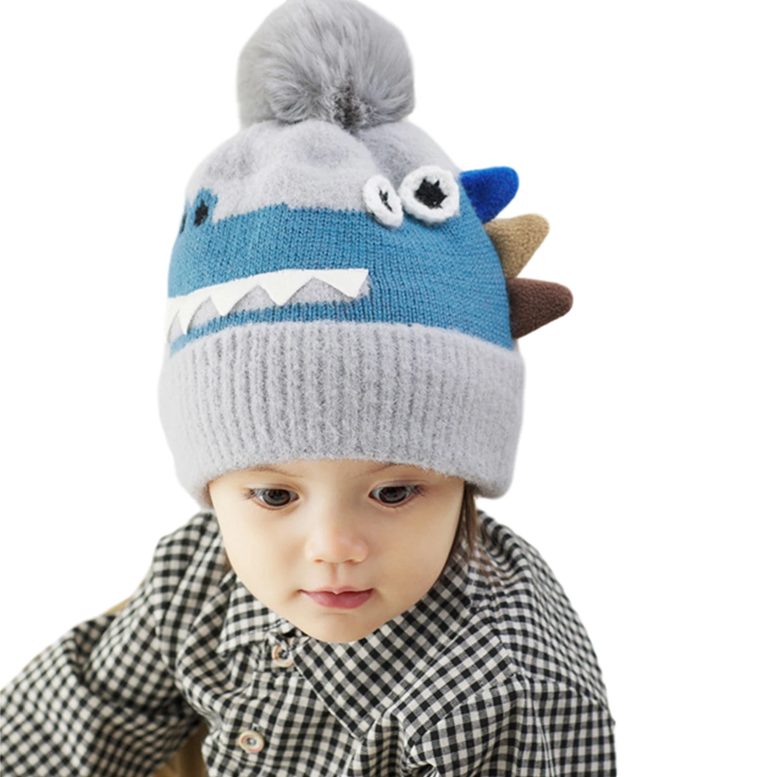 

Toddler Baby Beanie Cap Lovely Cartoon Dinosaur Winter Warm Knit Hat for Boys and Girls