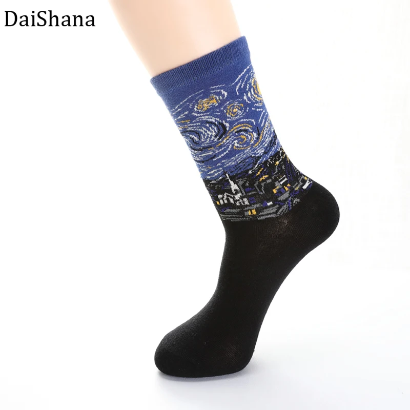 Novelty Happy Funny Women Graphic Socks Combed Cotton Art Abstract Oil Painting Socks French Style Crew Sokken Christmas Gift
