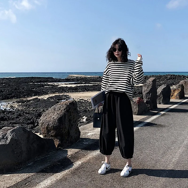 

GOOHOJIO Hoodies For Women Streetwear Female Spring Autumn Striped Colour Hoodies Casual Sweatshirt Hip Pop Tops Preppy Style