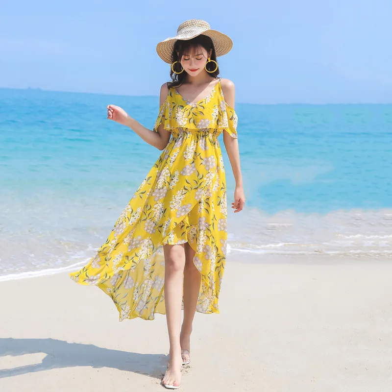 Летнее пляжное платье для женщин 2020 модные шифоновые платья длинное с открытыми
