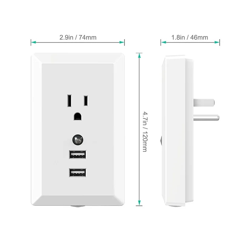 Умная розетка с двойным usb-портом 2.4A настенное зарядное устройство адаптер 16A
