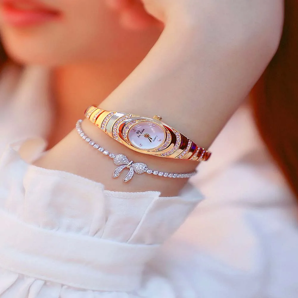 

High Quality BEE SISTER Women Watch with Pearl Shell Dial Czech Diamond 30m Waterproof Bling Bling Wristwatches