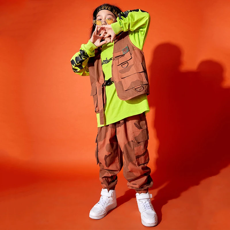 Детская танцевальная одежда в стиле хип хоп рабочая жилет футболка брюки костюм