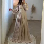 Мусульманские Вечерние платья для Для женщин вечерние бокал для шампанского с v-вырезом и длинным рукавом, Дубай Формальное вечернее платье шифоновое платье трапециевидной формы, платье для девочек, Vestidos De Fiesta,