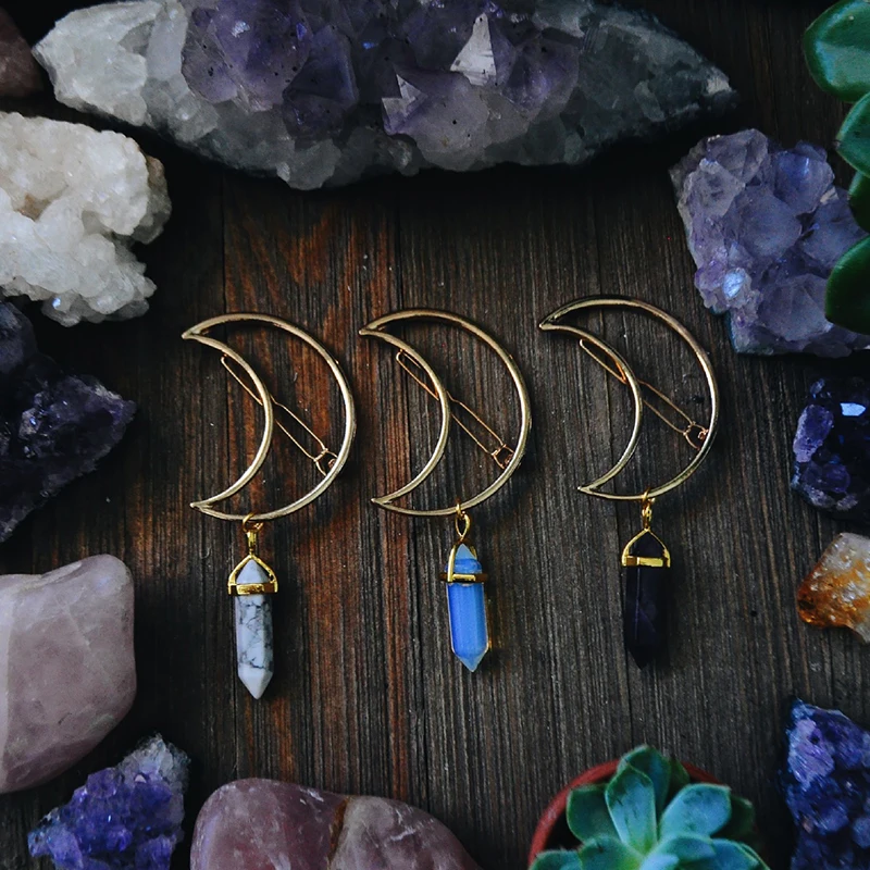 Модные заколки для волос женщин и девушек в форме Луны камня полые круглые губы