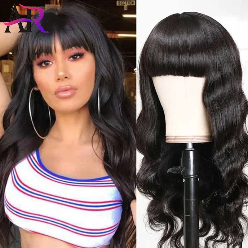 

Fast Delivery 16" Remy Human Hair Bob Wigs 100% Human Hair Wigs Brazilian Body Wave Human Hair Wigs With Bangs For Black Women