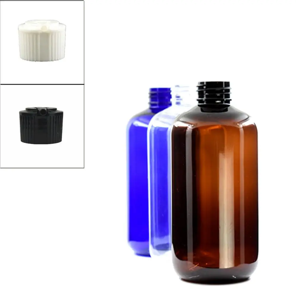 

250ml empty Dispensing Cap boston round plastic bottle , clear pet bottle with white ribbed skirt spouted dispensing lid