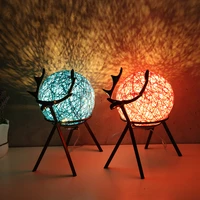 usb led night light elk stand bedside table rattan ball lamp dimmable creative dream lights bedside lamp cute ornaments lampki b