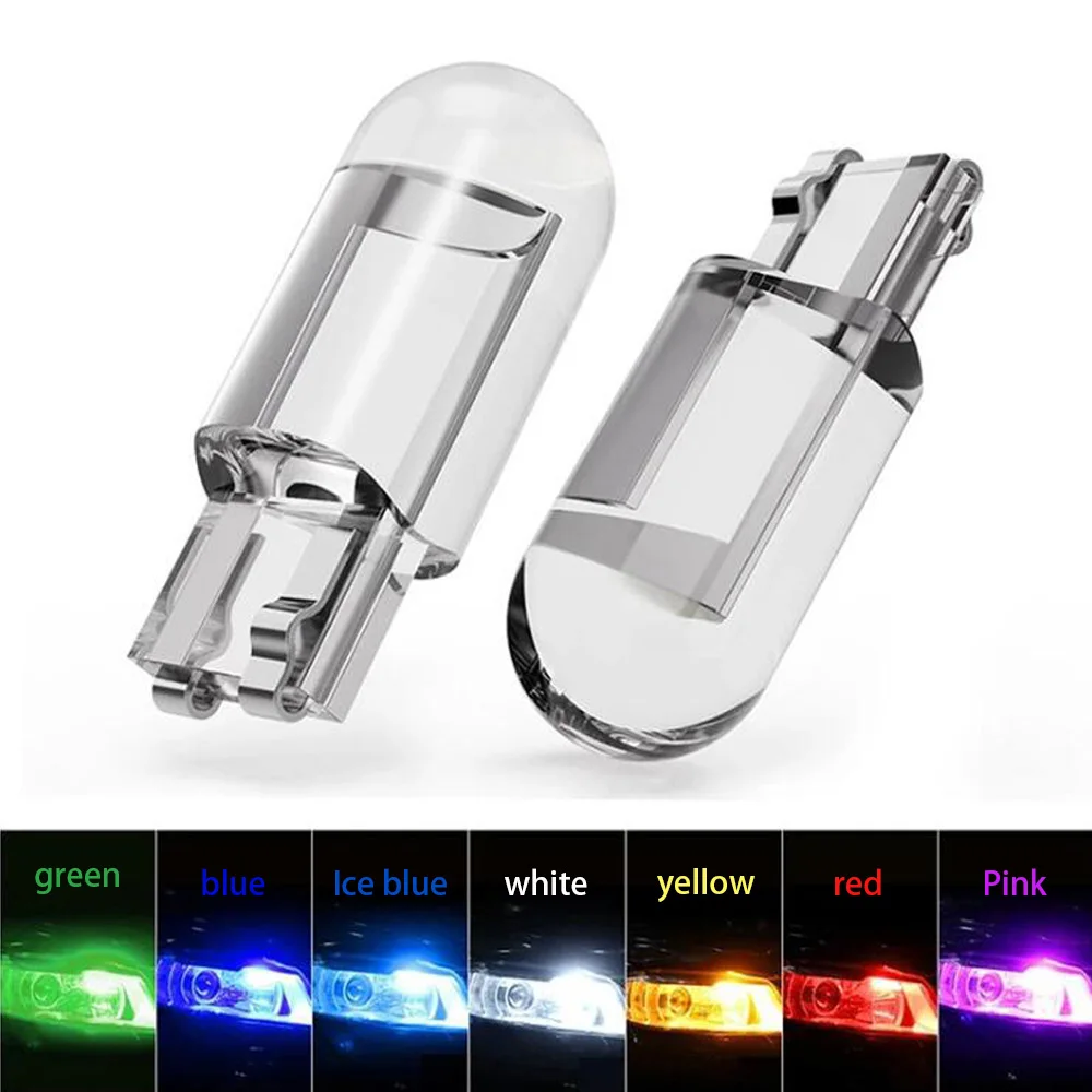 

2pcs W5W 194 T10 Glass Housing Cob LED Car bulb 3000K 6000K White Green Blue Red Wedge License Plate Lamp Dome Light White Diedo