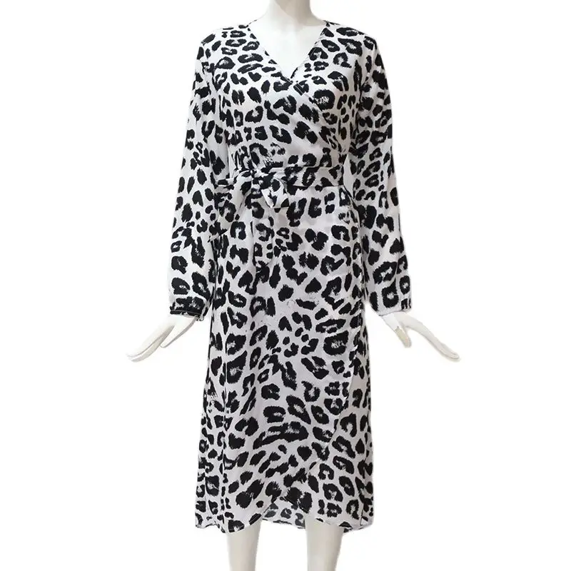 

High Waist Sheining Zaraing Dresses 2021 Woman Lace Sexy V-neck Leopard Summer Vintage Party Dress Casual Women Lady Robe Femme