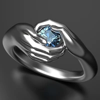 retro silver plated wedding ring exquisite cz blue crystal ring punk male female hands hug rings for women men party jewelry