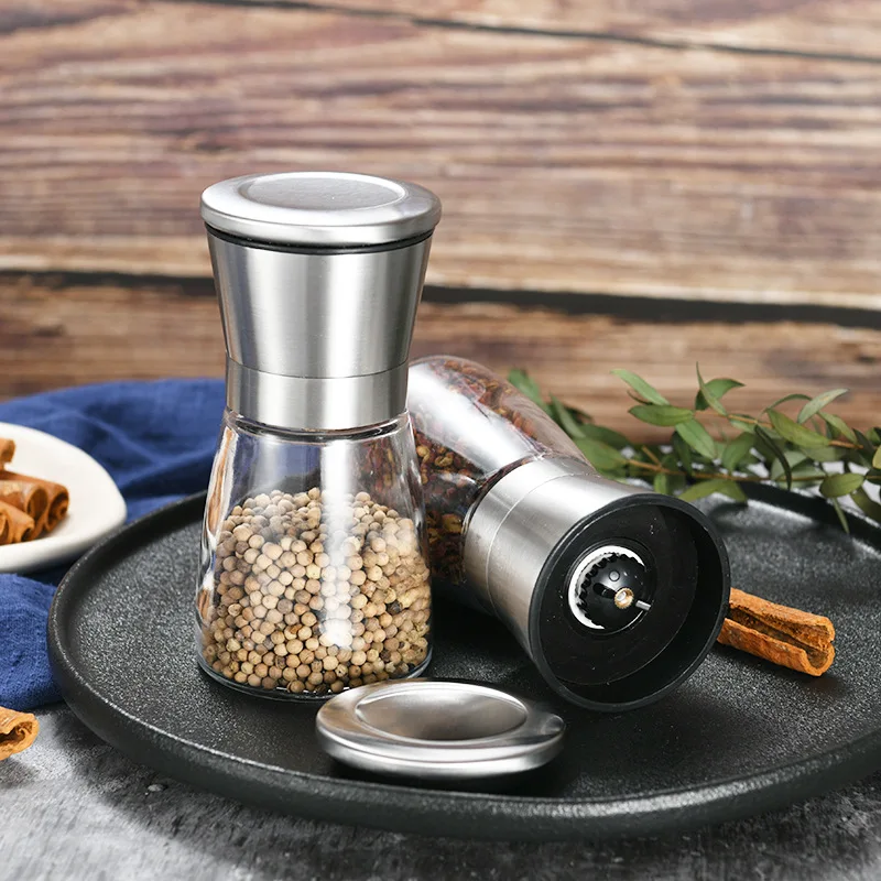 Ручная мельница для перца из нержавеющей стали 304 и стеклянная перечница