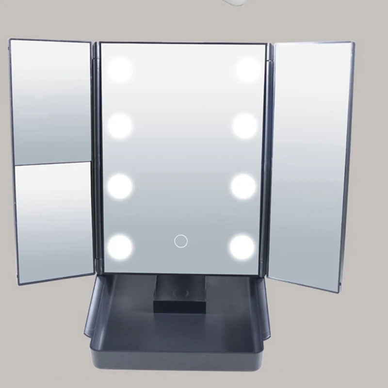 

Makeup Vanity LED Mirror Folding Storage Box 2X 3X Magnification,Portable Press Screen Cosmetic Desk Table Mirror