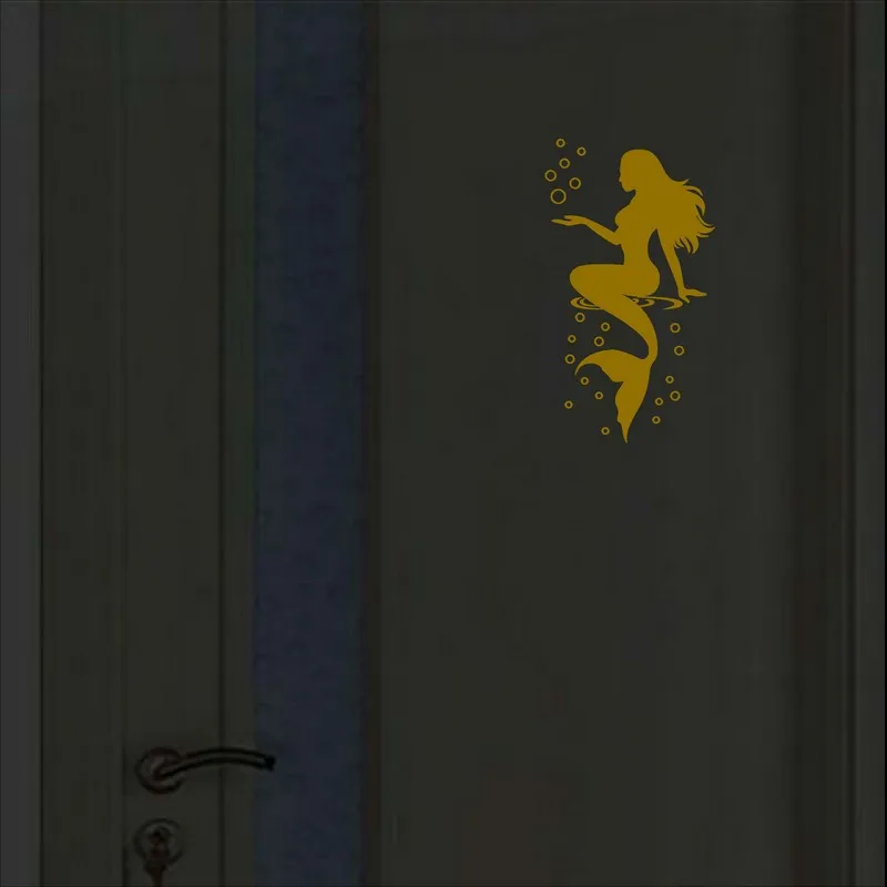 Светящиеся Настенные Стикеры с русалочкой для украшения дома знак двери ванной