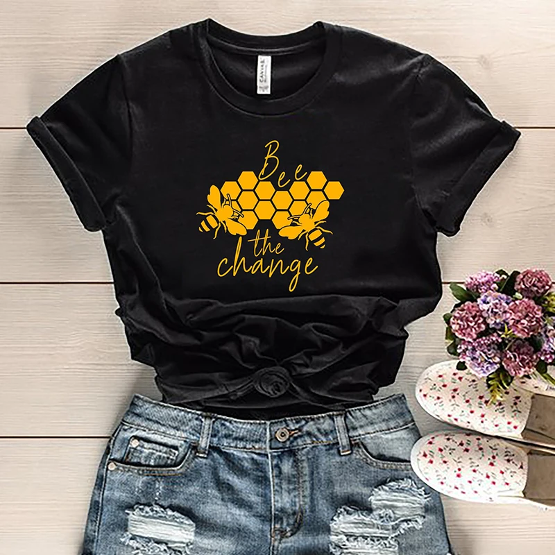 Bee The Change Graphic T Shirts Cotton Harajuku Women Clothes 2019 Summer Causal Save The Bees Tshirt Slogan Tops Drop Shipping