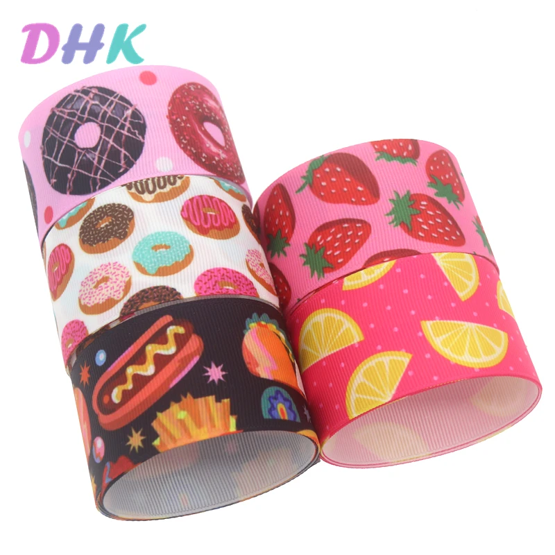 

DHK 1.5'' 50yards cupcake hamburger fruit Printed Grosgrain Ribbon Accessory bows Headwear Decoration DIY Wholesale 38mm S1318