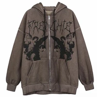 punk clothes grunge dark print jacket coat women hip hop streetwear zipped jacket y2k e girl hoodies coat oversized sweatshirt