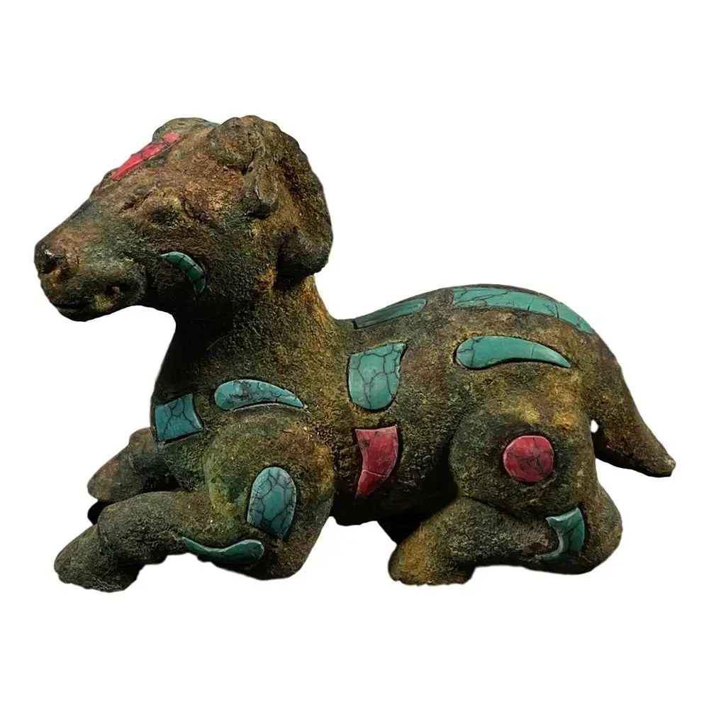 

LaoJunLu Bronze Inlaid Turquoise Sheep Imitation antique bronze masterpiece collection of solitary Chinese traditional style