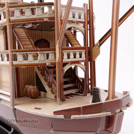 Barco de vapor americano precortado sin pegamento para ni&ntilde;os y adolescentes, modelo de papel 3D, puzle artesanal, MC-T4026h-3