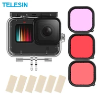 telesin 45m waterproof housing case for gopro hero 10 9 black diving protective underwater cover lens filter set go accessories