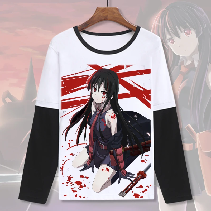 Akame ga KILL! Летняя хлопковая футболка с длинным рукавом Татсуми Акаме мин Леон Esdeath |