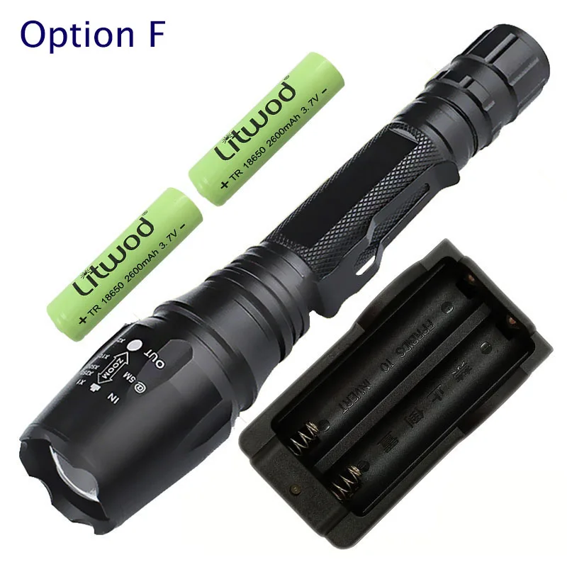 Светодиодный фонарь для охоты Litwodz65 10000 люмен CREE XM-L2 Zoom для аккумуляторов 2x18650, водонепроницаемый фонарь, время работы более 10 часов - Испускаемый цвет: Option F