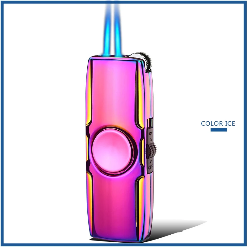 

Creative Gift Box Fingertip Gyro Lighter, Electroplated Windproof Blue Flame Turbine Torch Jet Lighter, Metal Men's Gadget