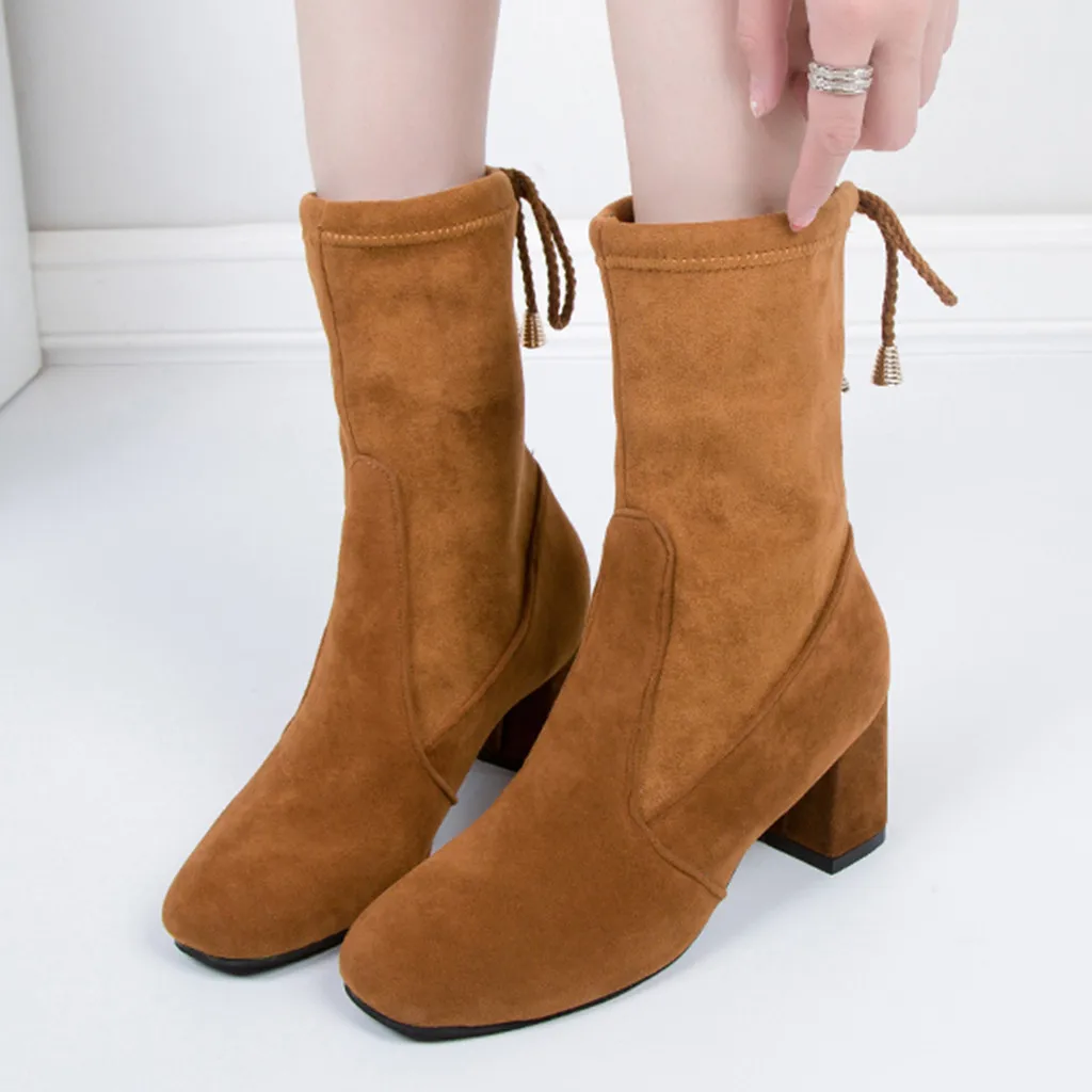 Сапоги до середины икры пикантные женские модные повседневные однотонные