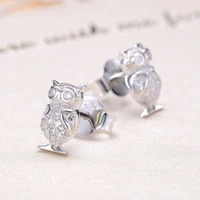 925 sterling silver fresh exquisite simple cartoon owl inlaid zircon crystal female earrings party ladies gift