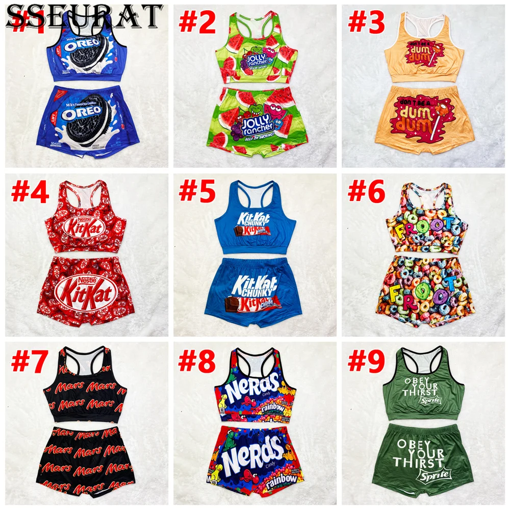 

SSEURAT 2021 Для женщин сексуальный комплект из 2 частей с принтом на бретельках, застежкой-молнией на спине, байкерские шорты костюм облегающий к...