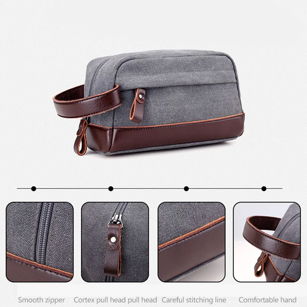 

Men Travel Toiletry Bag Canvas Leather Makeup Organizer Shaving Storage Pouch K2