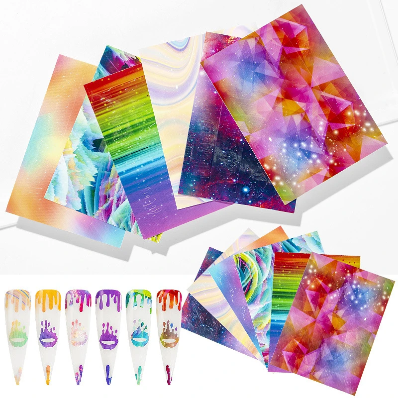 6 шт./компл. 3D голографические переводные наклейки для ногтевого дизайна Фольга