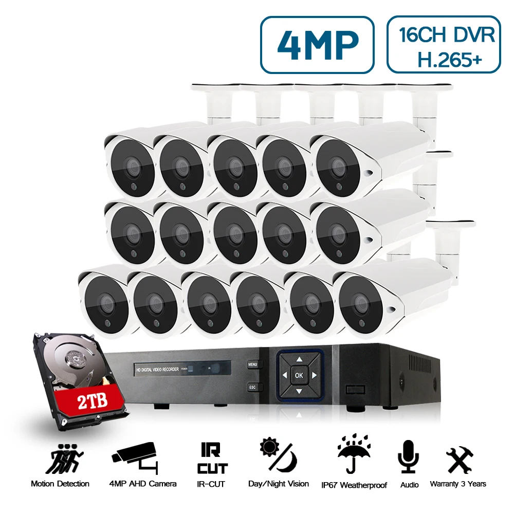 16CH 5.0MP AHD DVR CCTV система 4MP ИК Ночное Видение Крытая уличная камера для домашней