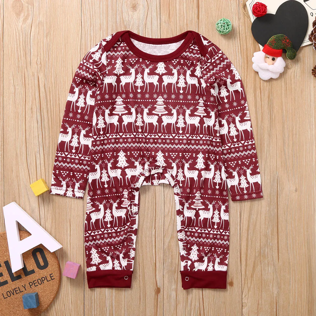 Christmas Newborn Infant Baby Boy Girls Father Mother Kids Romper Jumpsuit Matching Family Outfits Pajamas Sleepwear | Мать и ребенок