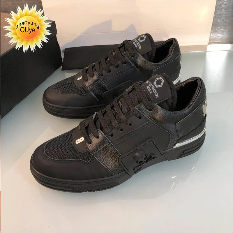 

2021 new starbags PP men's shoes spring and summer lace up board shoes Korean leisure sports shoes black real leather shoes