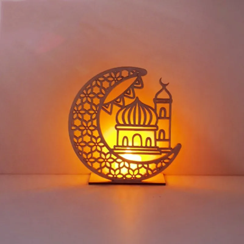 

EID Mubarak Decor Wooden Pendant LED Candles Light Decoration Ramadan 2021 Decorations For Home Islamic Turkiye Party Eid Decor