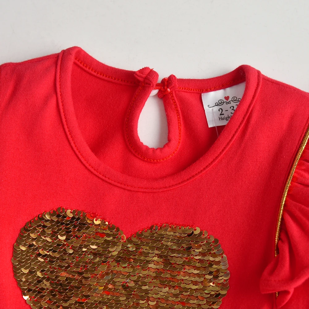 VIKITA chicas Navidad vestido de A&ntilde;o Nuevo ni&ntilde;os coraz&oacute;n de lentejuelas vestidos de algod&oacute;n de los ni&ntilde;os vestidos con bolsillos elegante vestidos 3-12Y-1