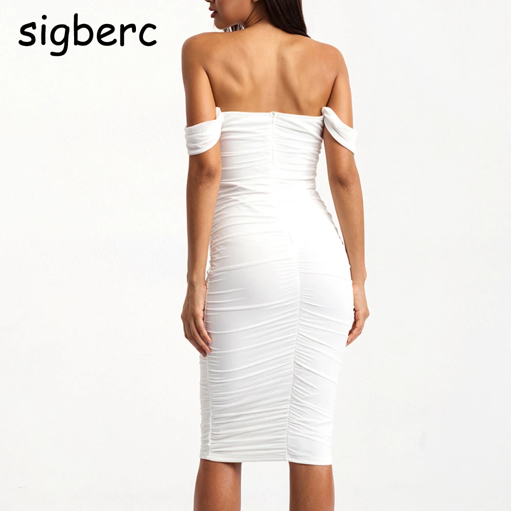 Sigberc/белое вечернее платье с открытыми плечами женское Плиссированное Сетчатое