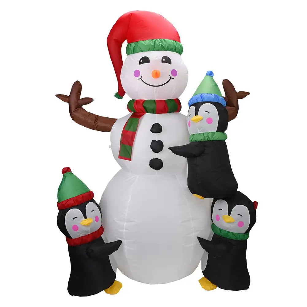 

6ft Height Christmas Inflatable Snowman And Penguins With Colorful Rotating Led Lights Blow Up Outdoor Yard Decoration Kids Toys