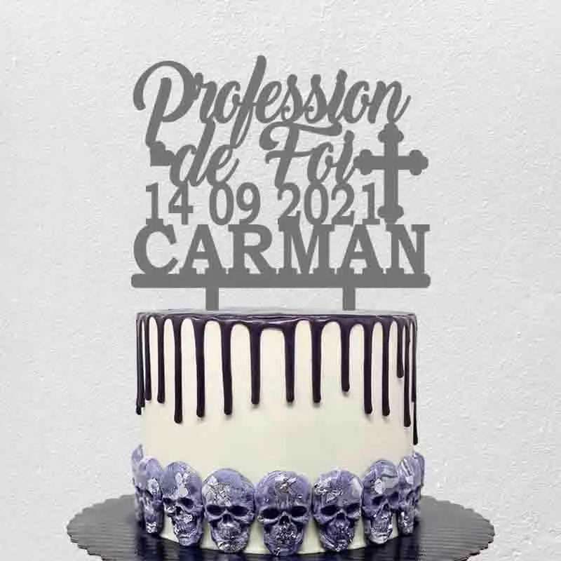 

Персонализированные Причастие Solennelle торт Топпер пользовательское имя Дата профессии de кри Carman для первого причастия или вечерние украшения фигурки жениха и невесты;