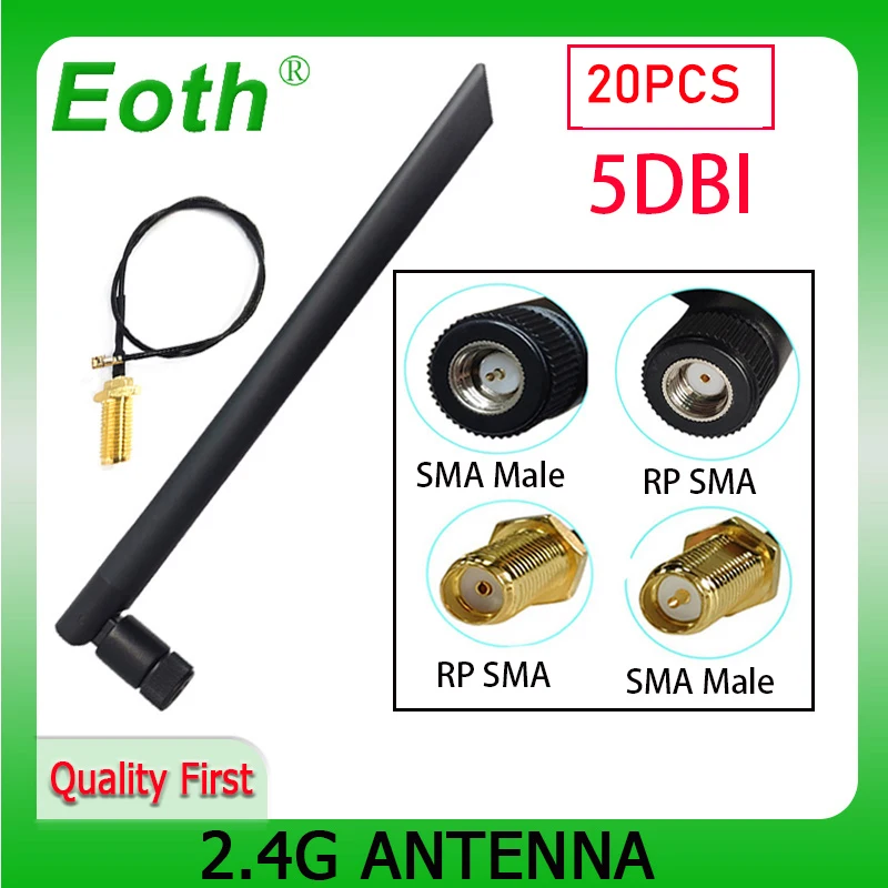 

EOTH 20 шт. 2,4g антенна 5dbi sma male wlan Wi-Fi 2,4 ГГц антенна IPX ipex 1 SMA Розетка Удлинительный кабель iot модуль антенна