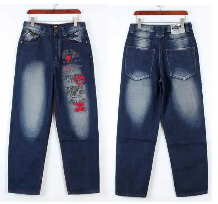 Multiple Styles Jeans Men Street Dance Jeans Hip Hop Embroidery Loose Board Jeans Personality Male Skateboard Jeans 30-46