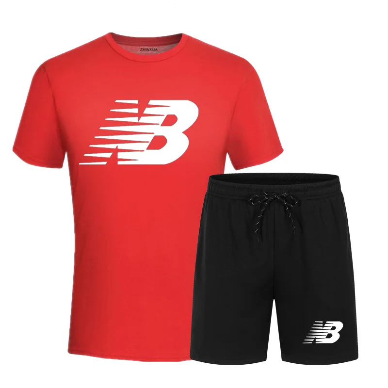 

Summer Men's T-Shirt Short-Sleeved 2-Piece Suit Casual Sportswear + Jogging Sports Fitness Five-Point Shorts