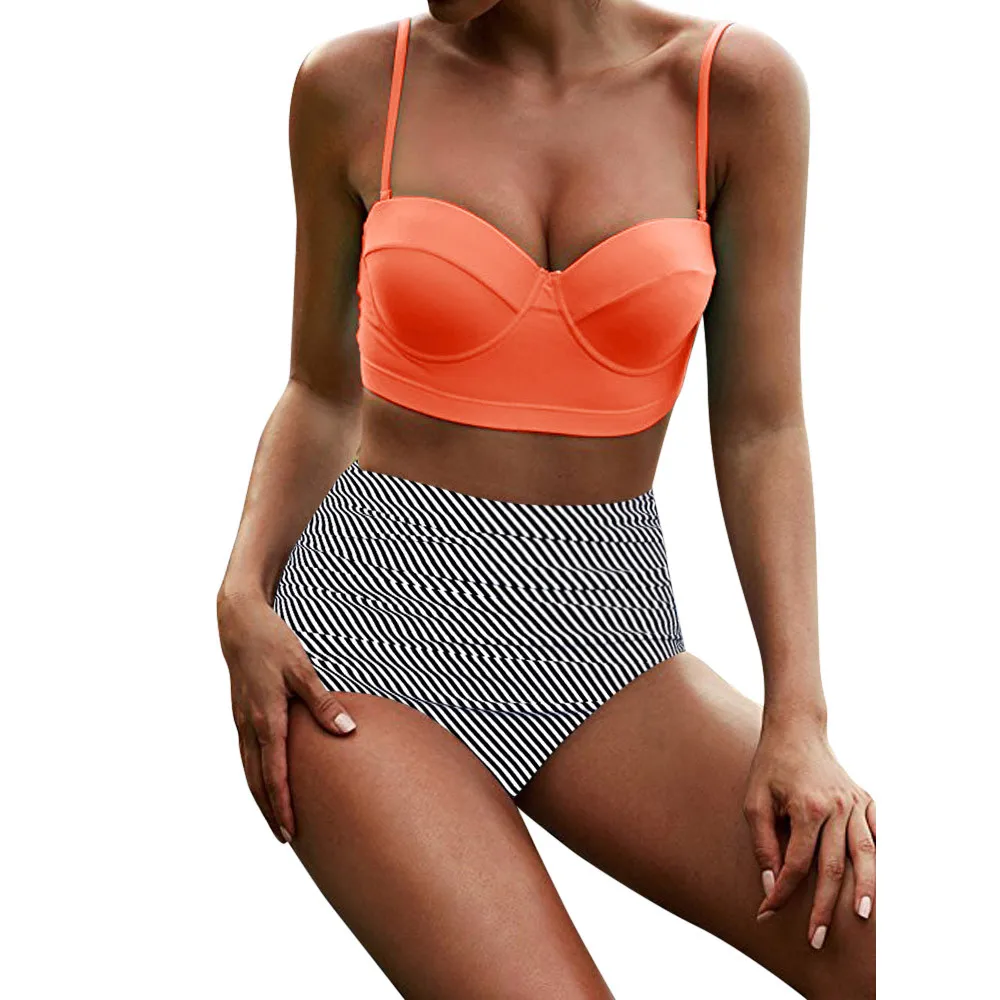 Купальник из двух частей с этническим принтом на бретельках высокой талией