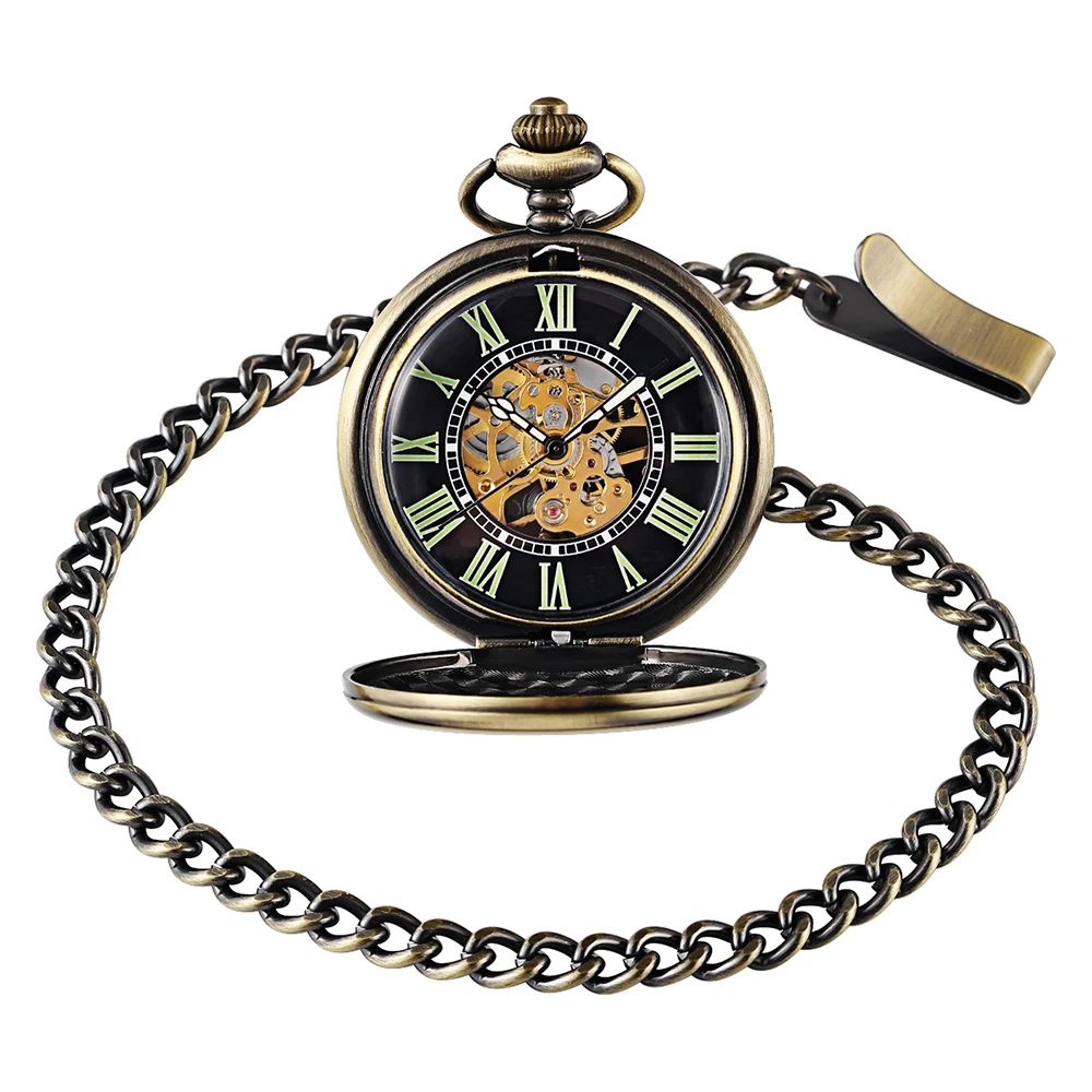 Часы наручные мужские механические в стиле стимпанк, винтажные карманные часы-скелетоны с цепочкой, рука широкая, в стиле ретро, карманные, ... от AliExpress RU&CIS NEW